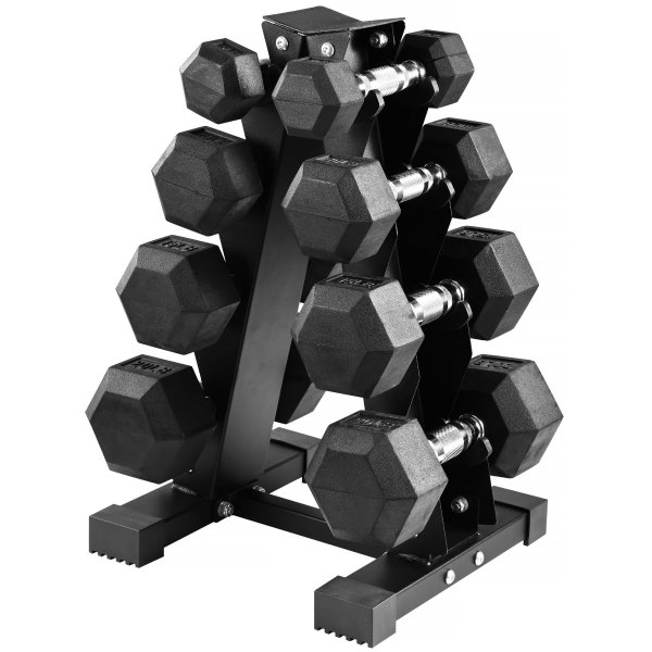 100LB Rubber Coated Hex Dumbbell Weight Set with A-Frame Rack, 5-20 lbs Pairs