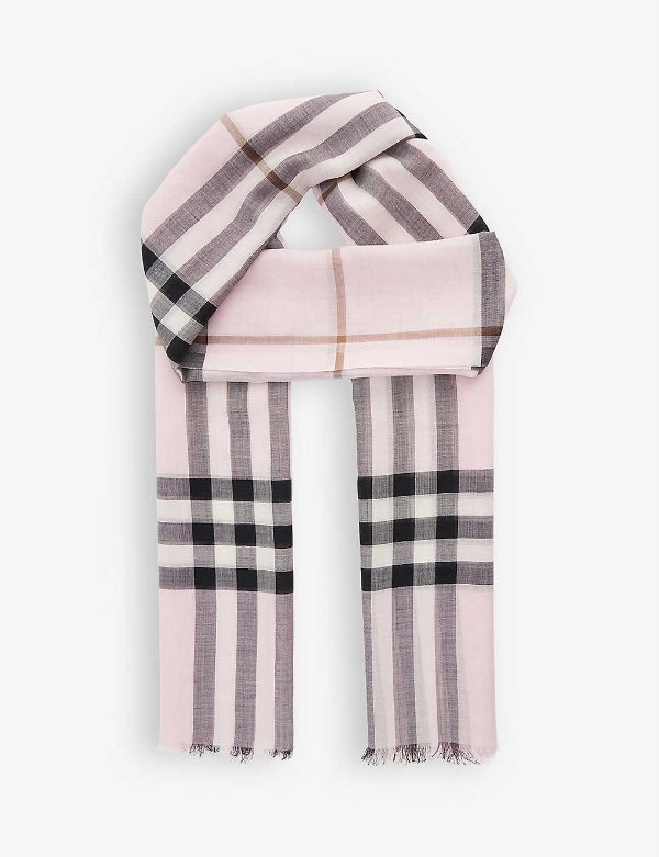 Giant check-print wool and silk-blend scarf