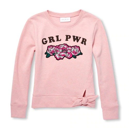 Girls Active Long Sleeve 'Grl Pwr' Rose Patch Graphic Tie Front Pullover