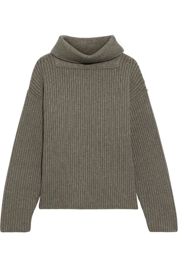 Ribbed wool-blend turtleneck sweater