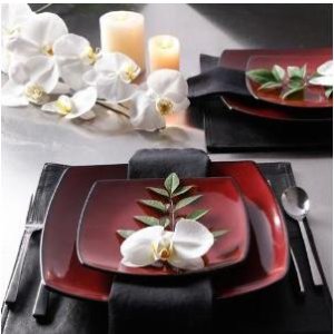 Gibson Soho Lounge Square 16-Piece Dinnerware Set, Red, Service for 4