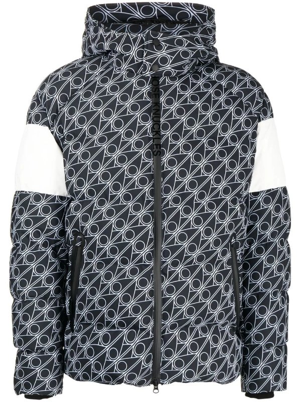 patterned hooded down coat