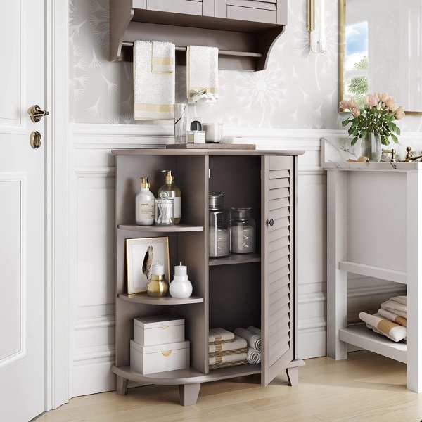, Taupe Ellsworth Floor Cabinet with Side Shelves