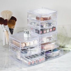 InterDesign Rain Vanity Cosmetic Makeup Jewelry 3 Drawer Box, Clear