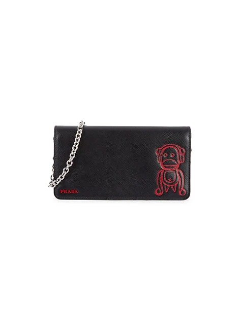 Monkey Graphic Leather Crossbody Wallet