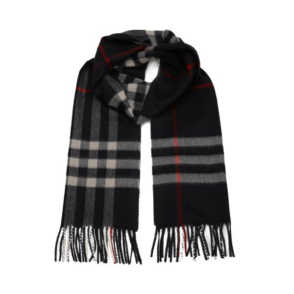 Fringed Check Scarf in Navy