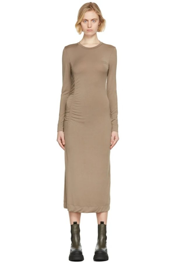 Tan Software Bodycon Mid-Length Dress