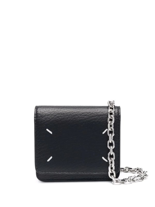 four-stitch leather chain wallet