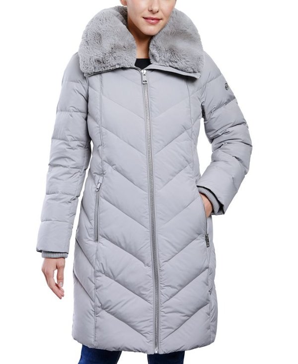 Women's Faux-Fur-Collar Hooded Down Puffer Coat