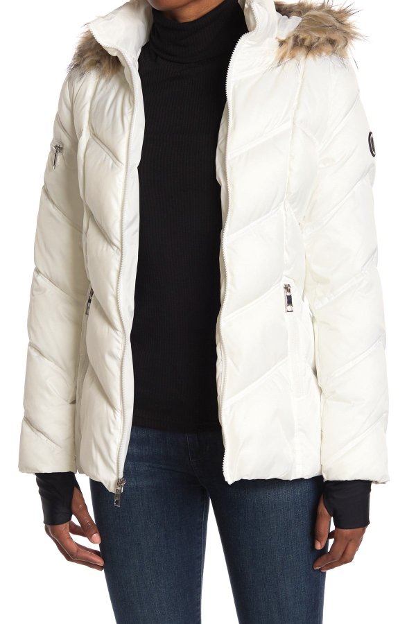 Faux Fur Trim Hooded Quilted Jacket