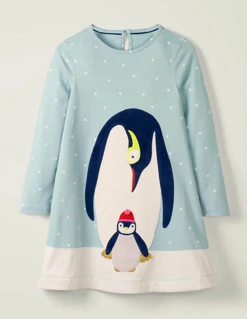 Big Applique Jersey Dress - Cloudburst Blue Penguins | Boden US