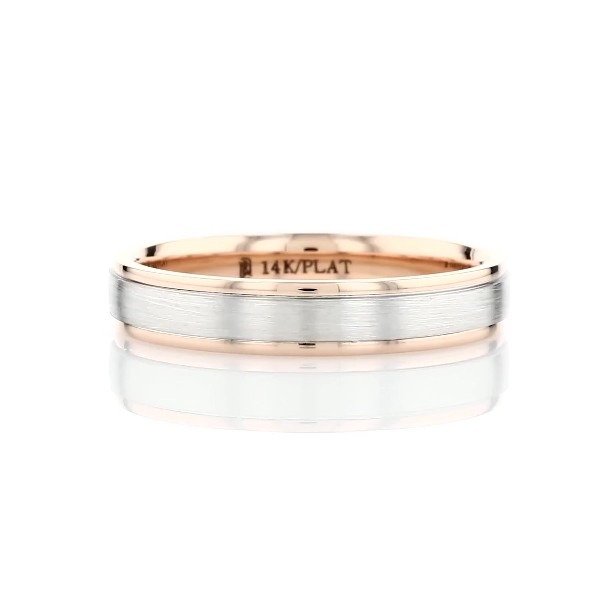 Two-Tone Step Edge Brushed Wedding Ring in Platinum and 14k Rose Gold (4mm) | Blue Nile