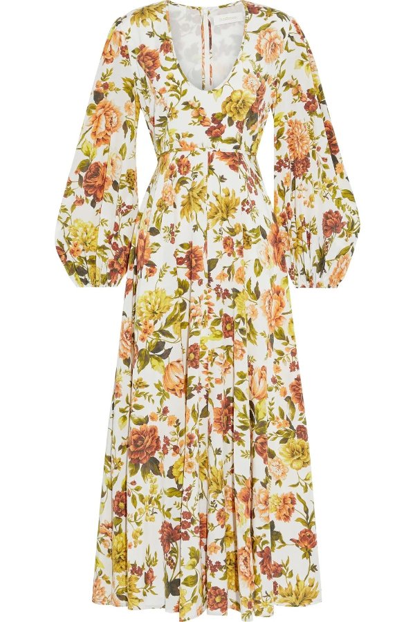 Zippy Plunge floral-print silk-blend crepe de chine midi dress