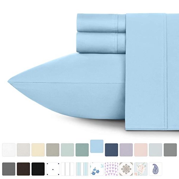 California Design Den 400 Thread Count 100% Cotton Sheet Set, Aero Blue Queen Sheets 4 Piece Set, Long-Staple Combed Pure Natural Cotton Bed Sheets for Bed, Soft & Silky Sateen Weave