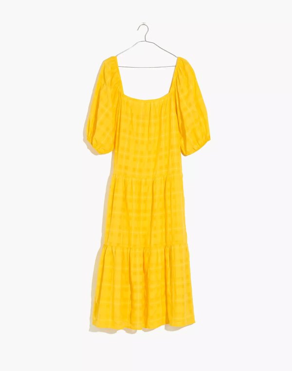 Solid & Striped® Puff-Sleeve Cover-Up Peasant Dress in Yellow Plaid