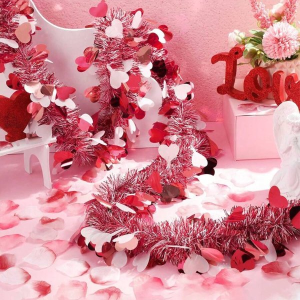 1pc Valentine'S Day Heart Shaped Decoration, With Colored Ribbon And Flower, Suitable For New Year'S Party, Engagement, Wedding Anniversary Celebration Decoration, Diy Metal Wreath To Make A Romantic And Shiny Atmosphere
