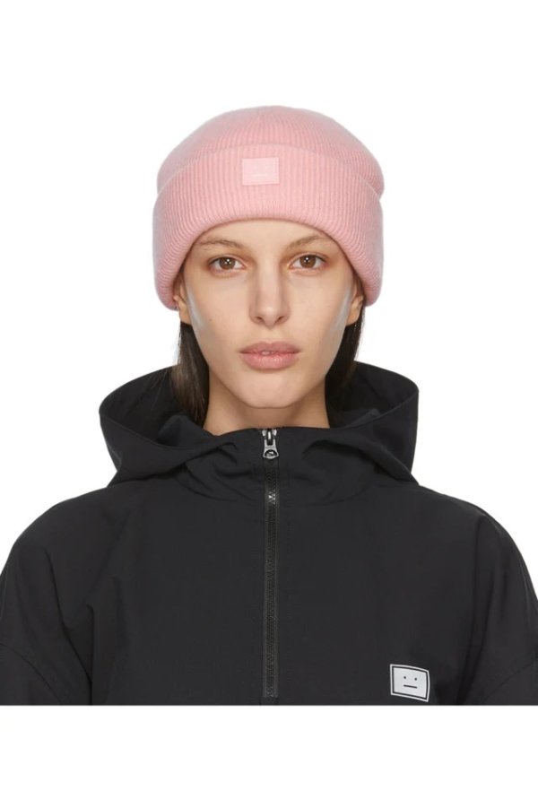 SSENSE Exclusive Pink Wool Patch Beanie