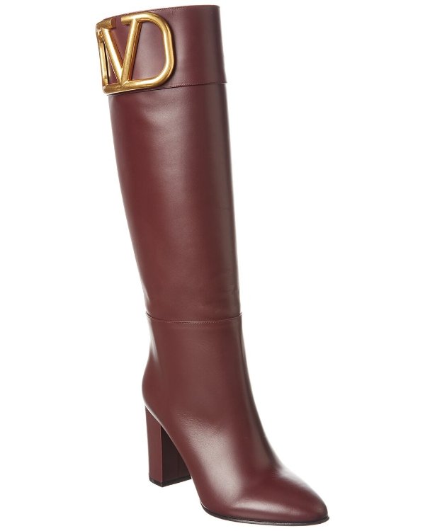 VLogo Leather Over-The-Knee Boot