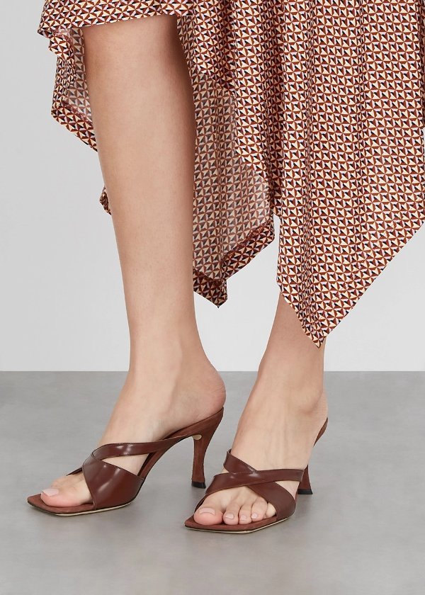 Kitty 75 brown leather mules
