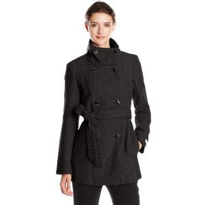 Calvin Klein Women's Double Breasted Wool Coat with Belt