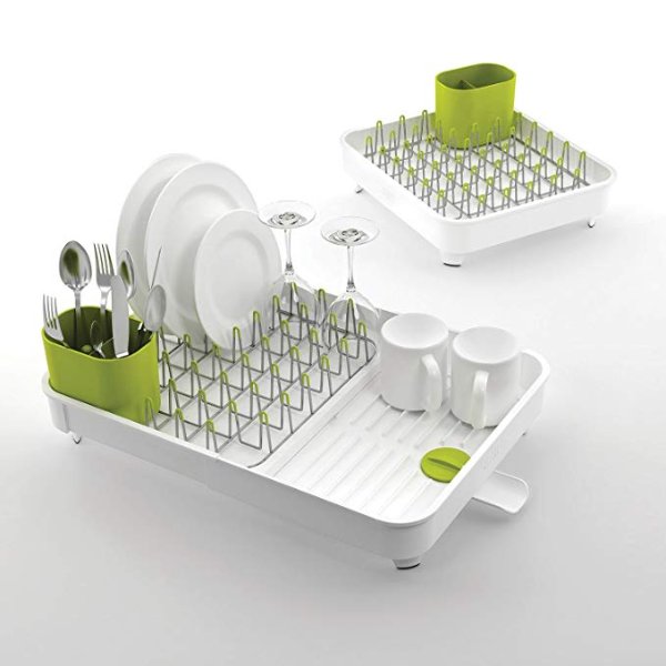 85071 Extend Expandable Dish Drying Rack and Drainboard Set Foldaway Integrated Spout Drainer Removable Steel Rack and Cutlery Holder