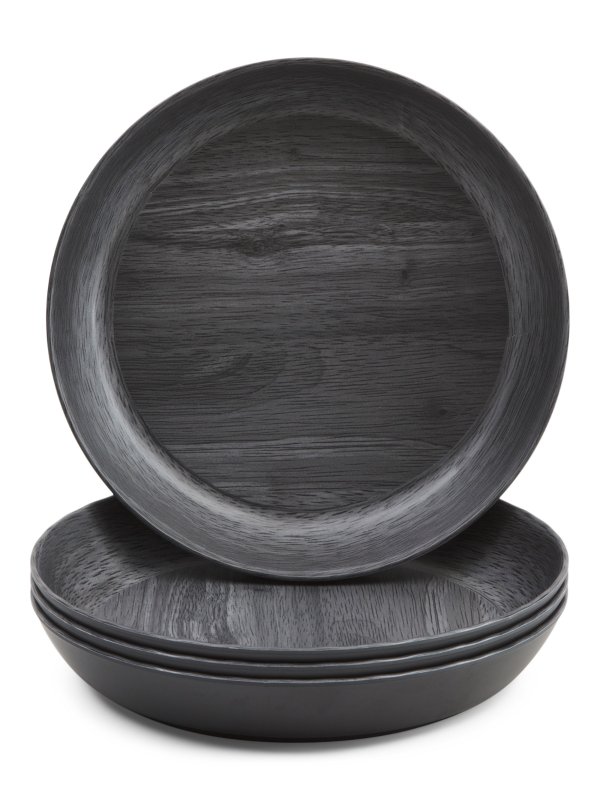Set Of 4 Melamine Woodgrain Dinner Bowls