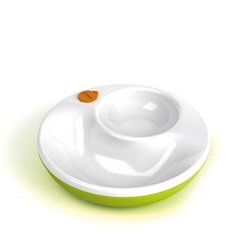 Momma Mealtime Warm Plate for Young Children, Water Chamber Underneath Keeps Food Warm or Cold for Toddler, Green No Slip Base and Orange Cap
