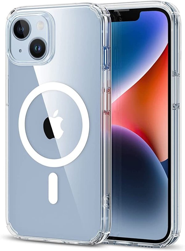 Krystec Clear Case with HaloLock Compatible with iPhone 14 Plus Case, Compatible with MagSafe, Ultra-Yellowing Resistant, Shockproof Military-Grade Protection, Polycarbonate Buttons, Clear