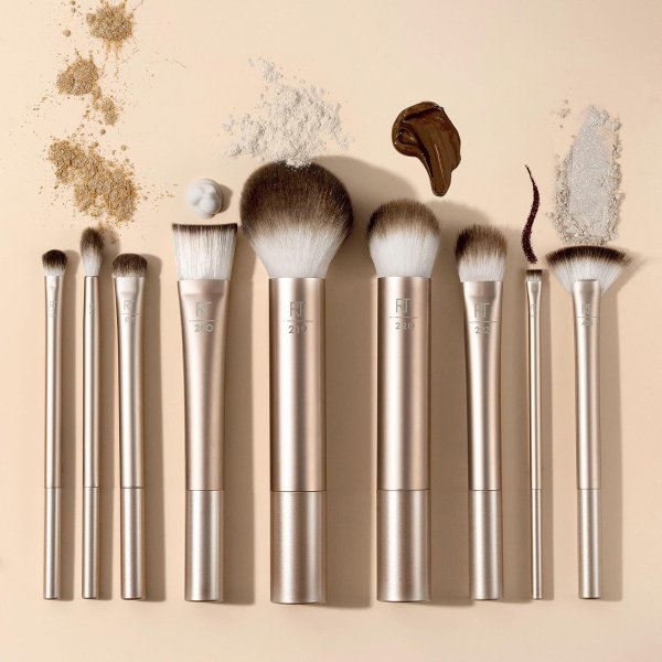 Au Naturale Makeup Brush Kit, For Foundation, Powder, Eyeshadow, Blush, Bronzer, & Concealer, Premium Quality Face Brushes, 9 Piece Set