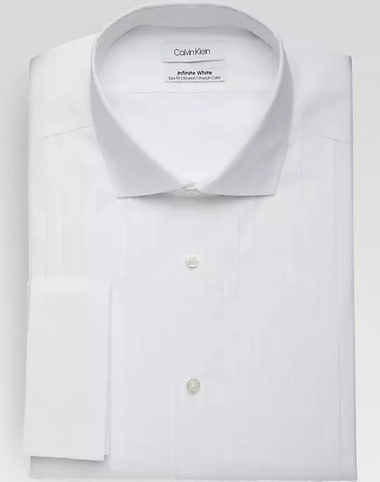 Infinite Non-Iron White Pleated Bib Slim Fit Formal Dress Shirt