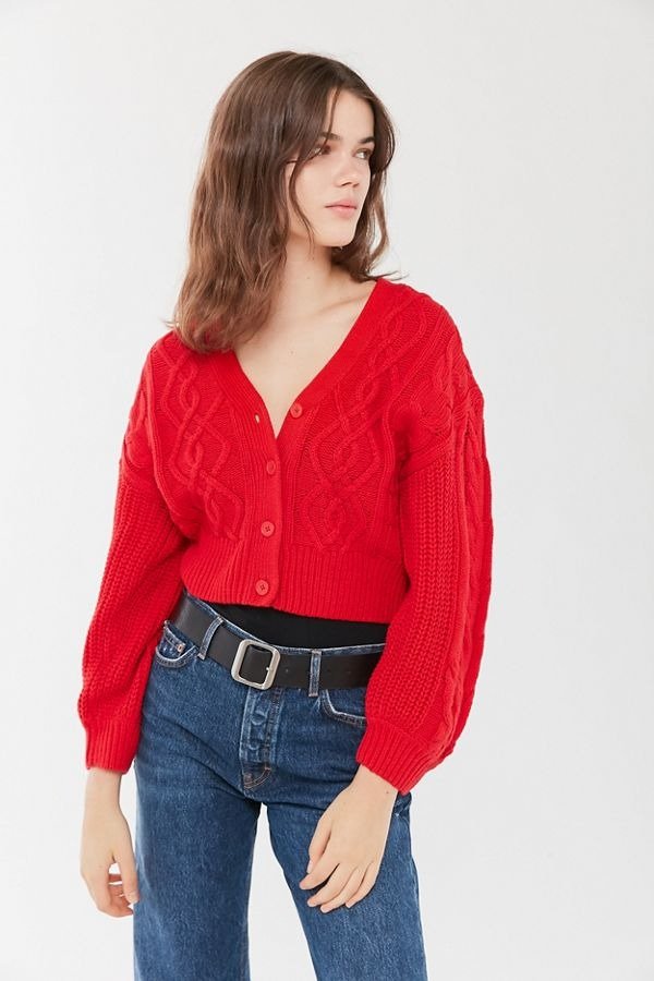 UO Elena Cable Knit Cardigan Sweater