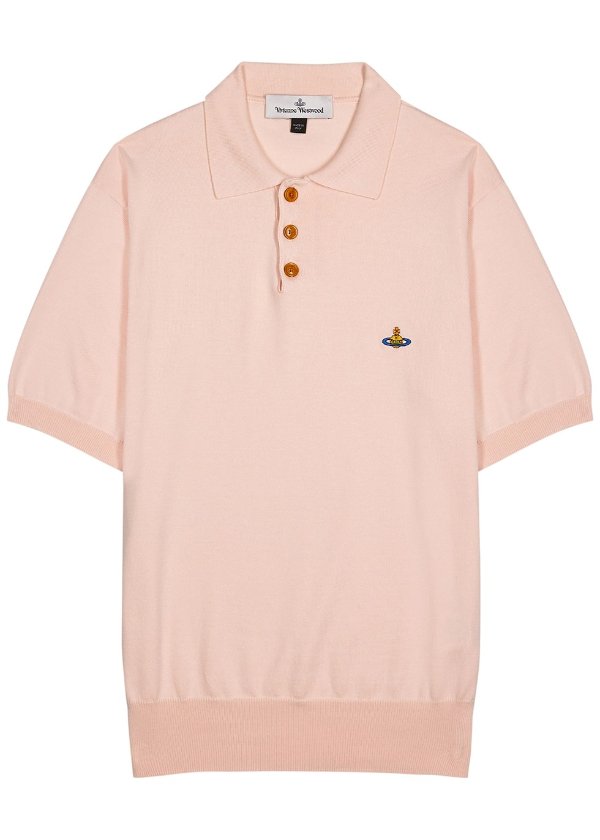 Light pink knitted cotton polo shirt