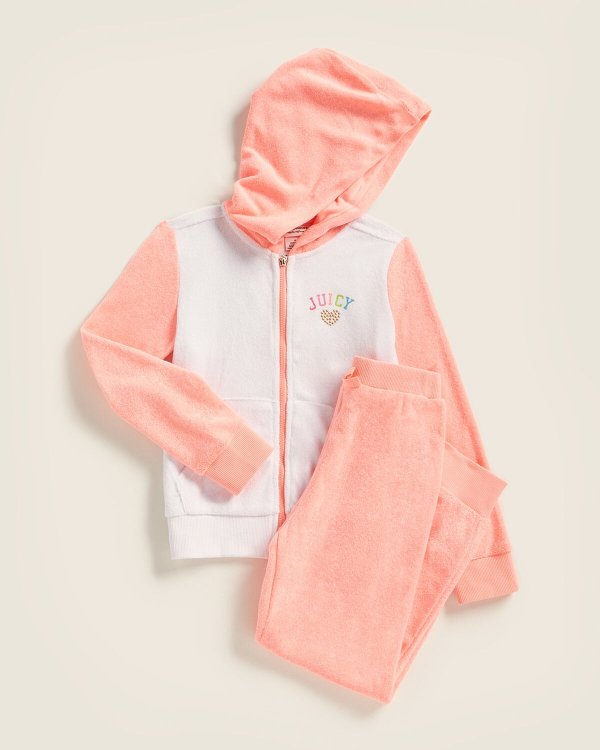 (Girls 4-6x) Two-Piece Terry Heart Hoodie & Joggers Set