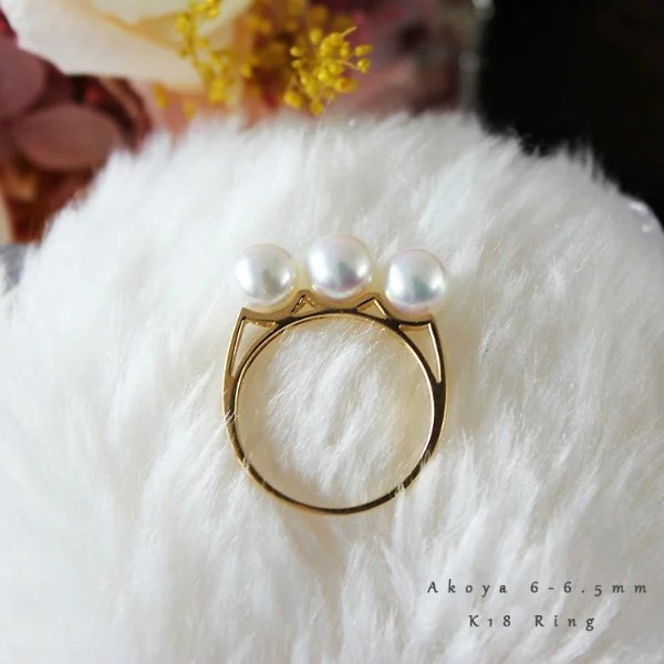 K18 Akoya 6-6.5mm blance three pearl ring akoya ring