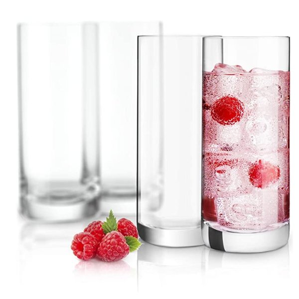 Stella Lead Free Crystal Highball Glasses Barware Collins Tumbler for Water, Juice, Beer, and Cocktail (Set of 4)-14.2-Ounces