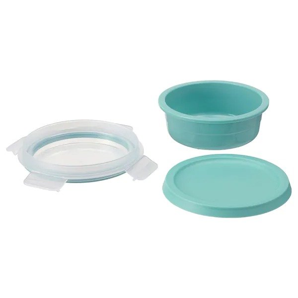 365+ Lunch box with dry food compartment, round turquoise, 15 oz -