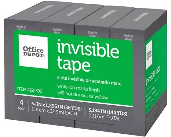 Brand Invisible Tape, 3/4in x 1296in, Clear, Pack of 4 rolls | Lenovo US