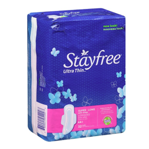 Stayfree Ultra Thin Pads for Women with Wings, Super Long - 32 Count