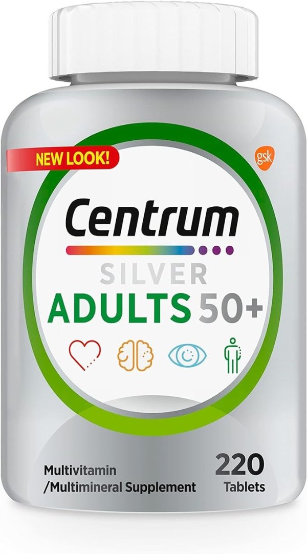 Silver Multivitamin for Adults 50+, Gluten Free, Non-GMO, Supports Memory and Cognition