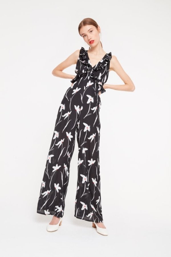 Floral Jumpsuit With Ruffle Detailing