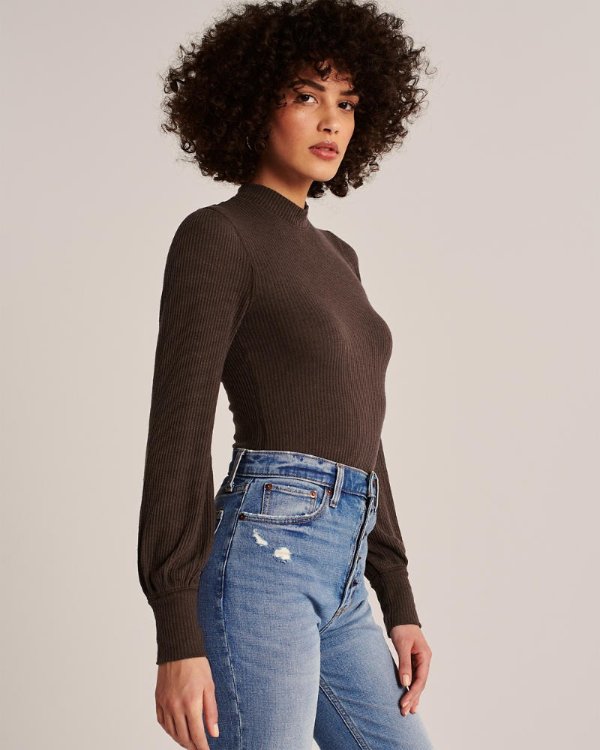 Womens Puff-Sleeve Mock Neck Tee | Womens Up To 60% Off Select Styles | Abercrombie.com