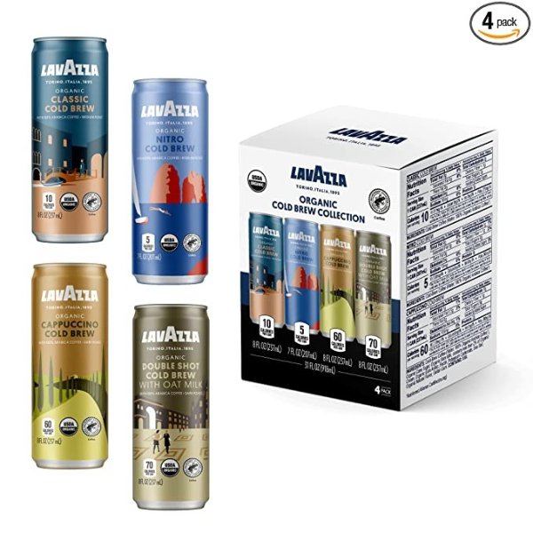 Lavazza Organic Cold Brew Coffee Variety Pack,(Pack of 4 Cans) 