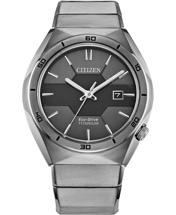 Men's Armor Eco-Drive Silver-Tone Titanium Bracelet Watch 41mm