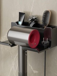 1pc ABS Wall Mounted Hair Dryer Holder, Minimalist Solid Color Multifunction Hair Care Tool Holder For Bathroom