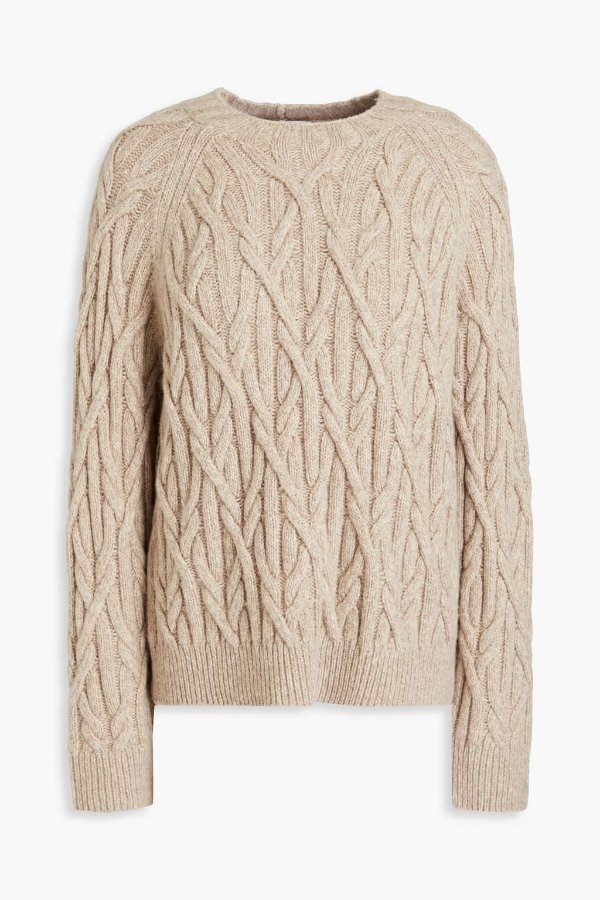 Melange cable-knit merino wool-blend sweater