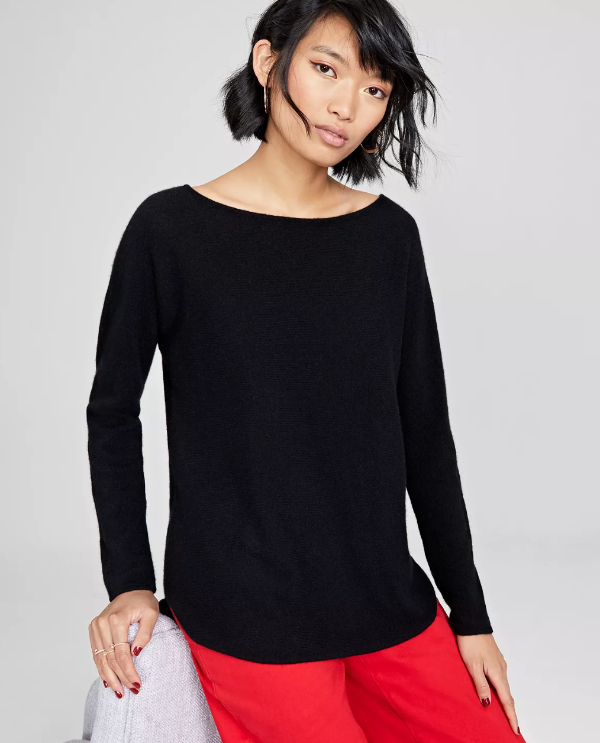 Pure Cashmere Long-Sleeve Shirttail Sweater, Regular & Petite Sizes, Created for Macy's