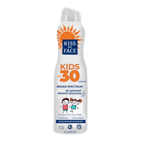 Kids Defense Broad Spectrum SPF 30 Spray Sunscreen, 6 oz., Safe for Kids, Mineral Active Ingredients, Air Powered Spray, Safe Suncare