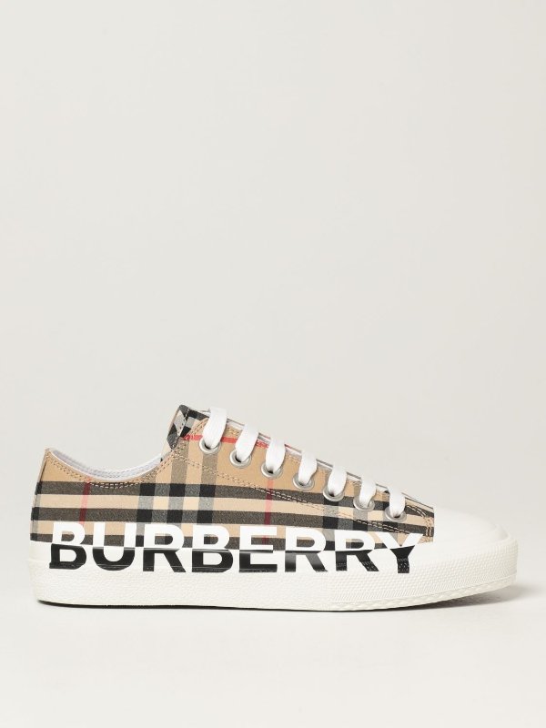 low top sneakers in check canvas and logo