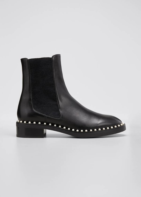 Cline Pearly Studded Leather Chelsea Booties