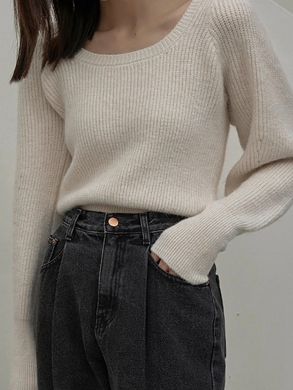 Wool Volume Silhouette Square Knit Top